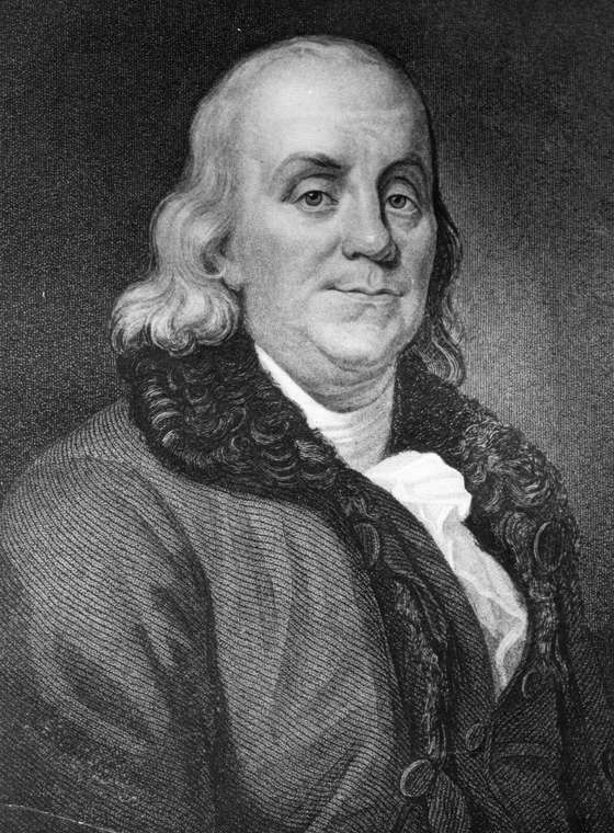 Circa 1750, Benjamin Franklin (1706 - 1790) American statesman, writer and scientist. Original Artwork: Engraving by J Thomson from an original picture by JA Duplesois. (Photo by Hulton Archive/Getty Images)