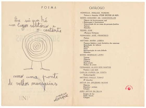 Cat&Atilde;&iexcl;logo da 1.&Acirc;&ordf; exposi&Atilde;&sect;&Atilde;&pound;o dos surrealistas, 1949, com poema-imagem de M&Atilde;&iexcl;rio Henrique Leiria