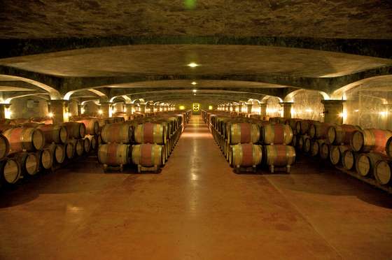 Barrel cellar of Chateau Smith Haut Lafitte, Graves region, Bordeaux, France