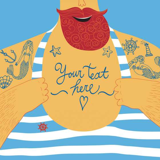 vector, man, illustration, anchor, beard, tattoo, drawing, sea, sailor, male, person, cartoon, chest, strong, smiling, captain, summer, body, adult, marine, nautical, healthy, human, elements, sailing, hand, athlete, strength, muscle, sexy, torso, image, handsome, fisherman, muscles, stylized, text, men, powerful, huge, t-shirt, postcard, mermaid, heart, wheel, seashell, 