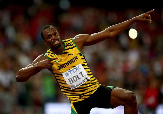 BEIJING, CHINA - AUGUST 27: Usain Bolt of Jamaica celebrates after winning gold in the Men's 200 metres final during day six of the 15th IAAF World Athletics Championships Beijing 2015 at Beijing National Stadium on August 27, 2015 in Beijing, China. (Photo by Cameron Spencer/Getty Images)