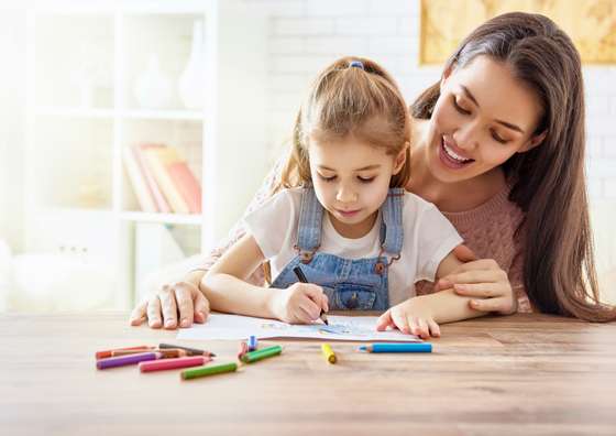 Student, Girls, Women, Two People, Preschool Building, Cute, Young Adult, Adult, Child, Playing, Playful, Drawing - Activity, Crayon, Learning, Fun, Caucasian Ethnicity, Togetherness, Creativity, Joy, Happiness, Multi Colored, Paper, Small, Education, Childhood, Cheerful, Daughter, Mother, Parent, Family, People, Day, Home Interior, Pencil, Table, 