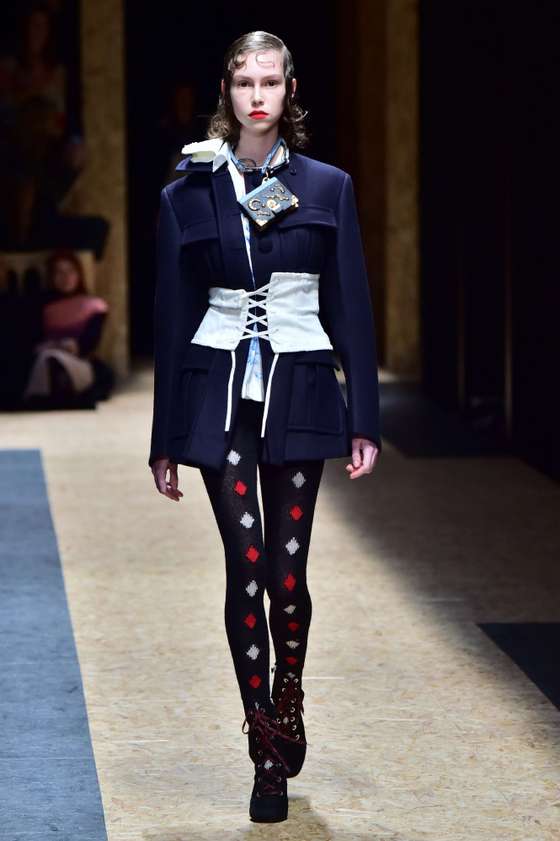 A model presents a creation for fashion house Prada during the Autumn / Winter 2016 Milan Fashion Week on February 25, 2016. AFP PHOTO / GIUSEPPE CACACE / AFP / GIUSEPPE CACACE (Photo credit should read GIUSEPPE CACACE/AFP/Getty Images)