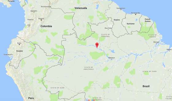 O rio Negro, afluente do Amazonas, passa no munic&Atilde;&shy;pio de Barcelos (assinalado a vermelho) - Google Maps