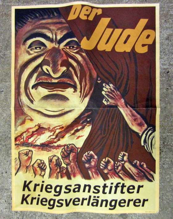 Cartaz nazi: &acirc;O judeu: instigador e sustent&Atilde;&iexcl;culo de guerras&acirc;