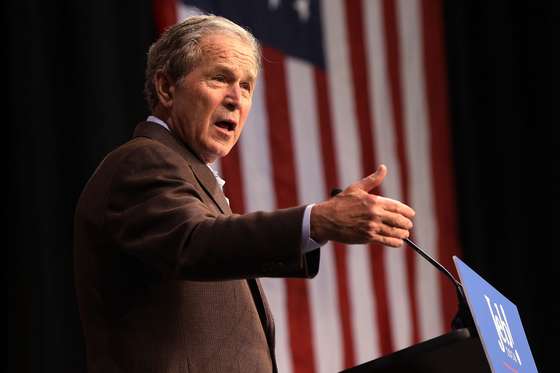 NORTH CHARLESTON, SC - FEBRUARY 15: Former President George W. Bush speaks in support of his brother, Republican presidential candidate Jeb Bush,at a campaign rally on February 15, 2016 in North Charleston, South Carolina. The Bush campaign is seeking support in South Carolina, where George W. Bush is popular with the state's large military population, before the Republican primary on Saturday, February 20. (Photo by Spencer Platt/Getty Images)