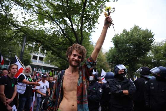 Coronavirus Skeptics And Right-Wing Extremists Protest In Berlin