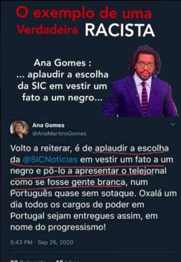 PublicaÃ§Ã£o que atribui um tweet falso a Ana Gomes.