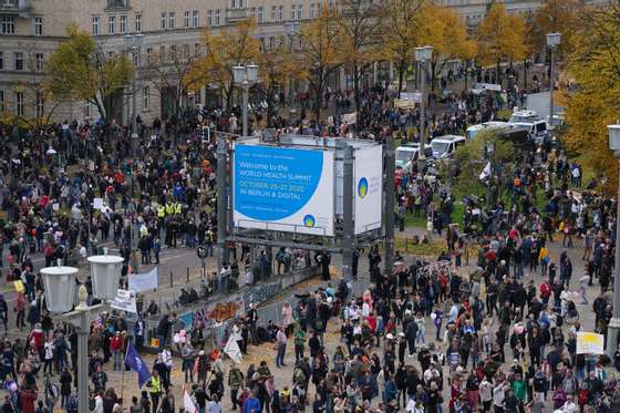 Querdenken Coronavirus Skeptics Protest Against WHO In Berlin