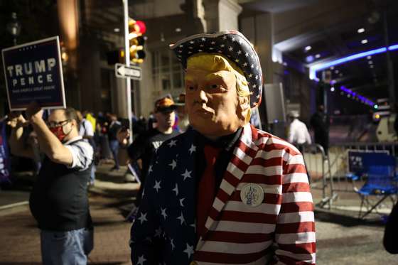 Trump and Biden supporters gathered by the Convention Center in Philadelphia