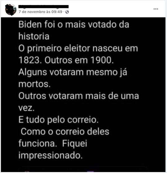 Post viral diz que Biden teve votos de pessoas mortos.