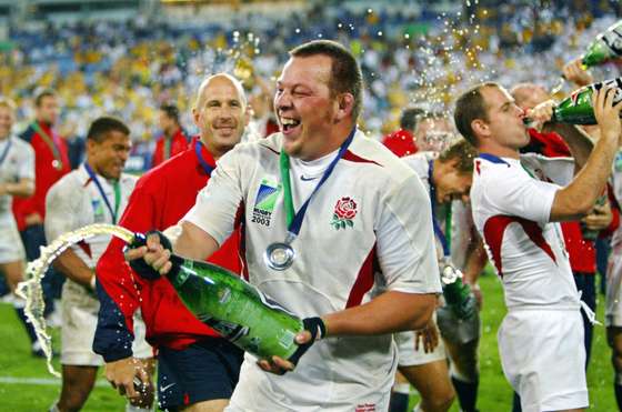 English hooker Steve Thompson celebrates