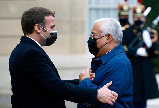 French President Emmanuel Macron Receives Portugal's Prime Minister At Elysee Palace