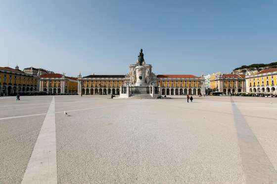 A view of a deserted Terreiro do PaÃ§o square during the