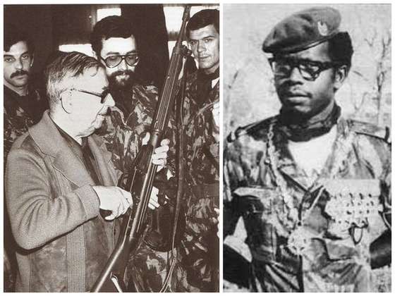 Marcelino da Mata &Atilde;&nbsp; direita. &Atilde; esquerda, acompanhando Sartre, est&Atilde;&iexcl; Quinhones um dos homens que Marcelino da Mata identificou como sendo um dos seus torturadores.
