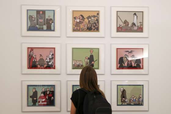 Exposi&Atilde;&sect;&Atilde;&pound;o "Jo&Atilde;&pound;o Abel Manta: A M&Atilde;&iexcl;quina de Imagens" do arquiteto, ilustrador, cartoonista e pintor, que ir&Atilde;&iexcl; estar aberta ao p&Atilde;&ordm;blico a partir de dia 06 de outubro, na Funda&Atilde;&sect;&Atilde;&pound;o D. Lu&Atilde;&shy;s I , no Pal&Atilde;&iexcl;cio Cidadela de Cascais, 4 de outubro de 2021. MANUEL DE ALMEIDA/LUSA