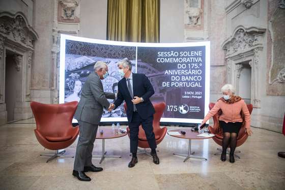 Sess&Atilde;&pound;o solene comemorativa do 175.&Acirc;&ordm; anivers&Atilde;&iexcl;rio do Banco de Portugal. Com a presen&Atilde;&sect;a do Governador do Banco de Portugal, M&Atilde;&iexcl;rio Centeno; Presidente do Banco Central Europeu, Christine Lagarde; Primeiro-ministro, Ant&Atilde;&sup3;nio Costa. Cerim&Atilde;&sup3;nia realizou-se no Museu do Dinheiro. Lisboa, 3 de novembro de 2021. JO&Atilde;O PORF&Atilde;RIO/OBSERVADOR