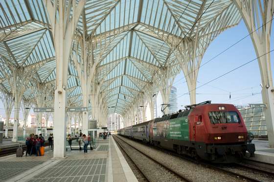 A view of the cathedral-like roof of Lisbon Oriente Station