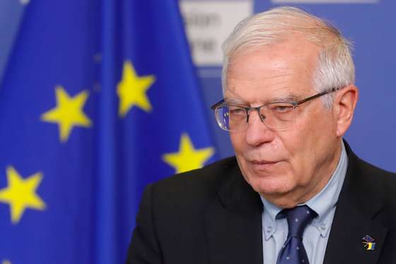 epa09789612 European Union for Foreign Affairs and Security Policy Josep Borrell gives a joint press statement on further measures to respond to the Russian invasion of Ukraine, at the European Commission in Brussels, Belgium, 27 February 2022. Von der Leyen announced the EU will shut down its airspace to Russian planes, ban Russian state media outlets RT and Sputnik, and buy and send weapons to Ukraine. Russian troops entered Ukraine on 24 February prompting the country's president to declare martial law and triggering a series of announcements by Western countries to impose severe economic sanctions on Russia.  EPA/STEPHANIE LECOCQ / POOL