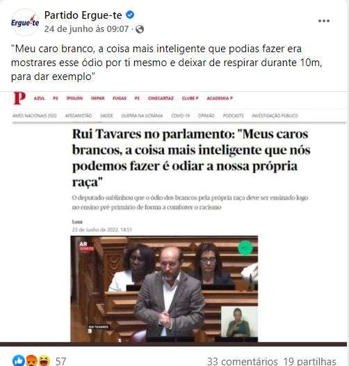 Publica&Atilde;&sect;&Atilde;&pound;o no Facebook do partido Ergue-te