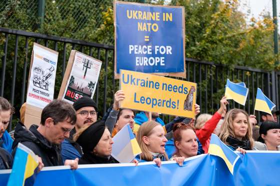 Protest Outside NATO Headquarters In Brussels