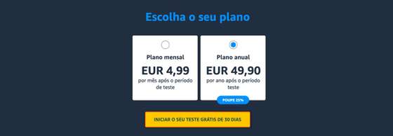 Plano de pagamento Amazon Prime