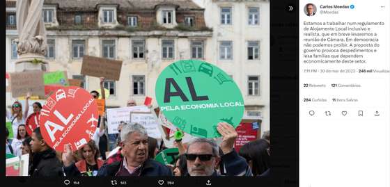 Publica&Atilde;&sect;&Atilde;&pound;o Carlos Moedas Manifesta&Atilde;&sect;&Atilde;&pound;o Alojamento Local