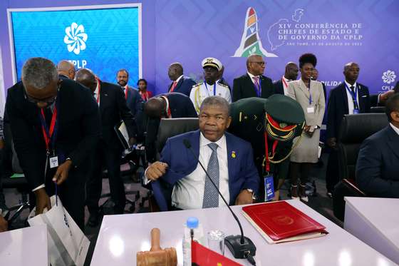 AngolaÂ´s President JoÃ£o Luorenco (C) looks on, during the XIV CPLP Conference in Sao Tome and Principe, 27th August 2023. The CPLP, which includes Angola, Brazil, Cape Verde, Guinea-Bissau, Equatorial Guinea, Mozambique, Portugal, SÃ£o TomÃ© and PrÃ­ncipe and Timor-Leste, holds the 14th Conference of Heads of State and Government, in SÃ£o TomÃ© and PrÃ­ncipe, under the motto "Youth and Sustainability". ESTELA SILVA/LUSA