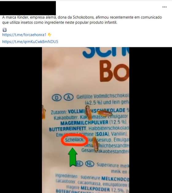 VÃ­deo partilhado nas redes sociais que alega que a Kinder utiliza insetos para produzir chocolates.