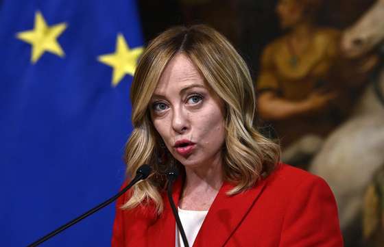 epa11337503 Italian Prime Minister Giorgia Meloni speaks during a press conference after her meeting with Czech Prime Minister Fiala, at the Palazzo Chigi in Rome, Italy, 13 May 2024. EPA/RICCARDO ANTIMIANI