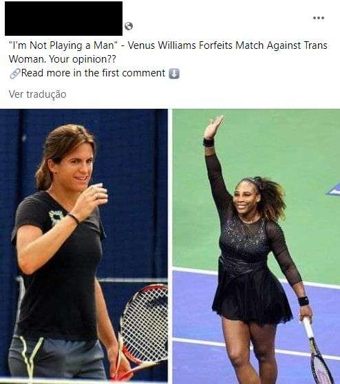 PublicaÃ§Ã£o de Facebook com alegaÃ§Ãµes sobre Venus Williams e atletas transgÃ©neros.