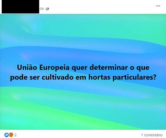 PublicaÃ§Ã£o no Facebook a questionar a polÃ­tica agrÃ­cola europeia.