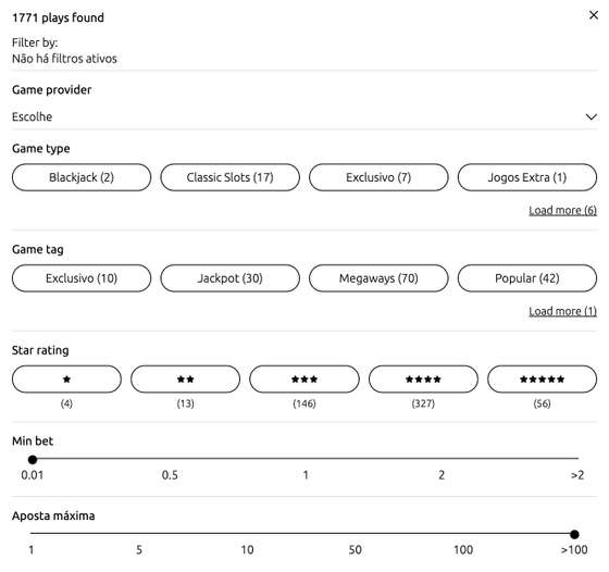 Filtros de Pesquisa dos Jogos no Casino da BacanaPlay