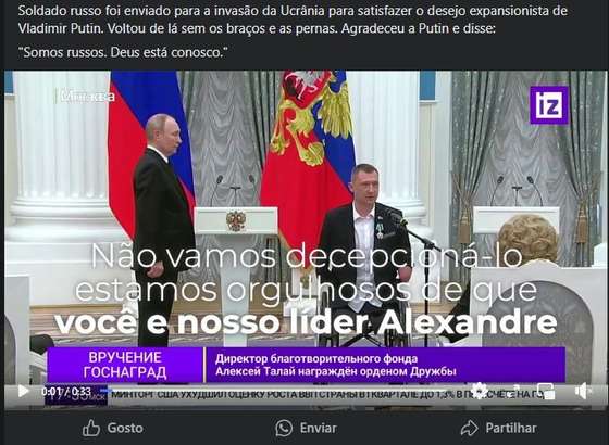 PublicaÃ§Ã£o falsa no Facebook sobre Putin