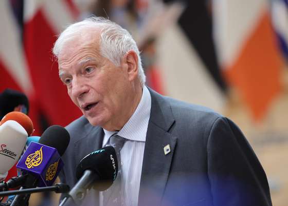 epa11441254 European High Representative of the Union for Foreign Affairs, Josep Borrell arrives for a European Council in Brussels, Belgium, 27 June 2024. EU leaders are gathering in Brussels for a two-day summit to discuss the Strategic Agenda 2024-2029, the next institutional cycle, Ukraine, the Middle East, competitiveness, security and defense, among other topics.  EPA/OLIVIER MATTHYS