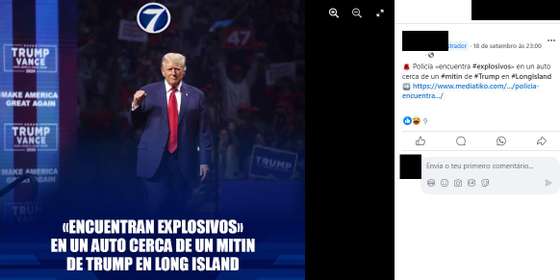 PublicaÃ§Ã£o de Facebook a alegar um novo ataque contra Donald Trump, num comÃ­cio em Nova Iorque.