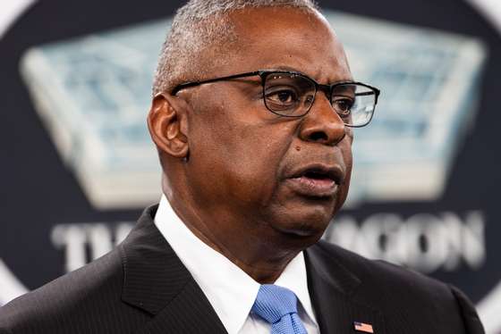 epa11495937 US Secretary of Defense Lloyd Austin speaks at a press conference at the Pentagon in Arlington, Virginia, USA, 25 July 2024. Austin, along with Chairman of the Joint Chiefs of Staff Charles Brown, took questions from reporters about Russian and Chinese bombers flying together off the coast of Alaska, and about US weapons sales to Israel. North American Aerospace Defense Command (NORAD) detected, tracked, and intercepted two Russian and two Chinese military aircraft operating in the Alaska Air Defense Identification Zone (ADIZ) on 24 July 2024, which according to a statement from NORAD, remained in international airspace and 'were not seen as a threat'.  EPA/JIM LO SCALZO