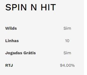 InformaÃ§Ãµes do Jogo Spin N Hit no Nossa Aposta