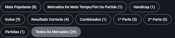 Filtro de Mercados de Apostas no Placard Online