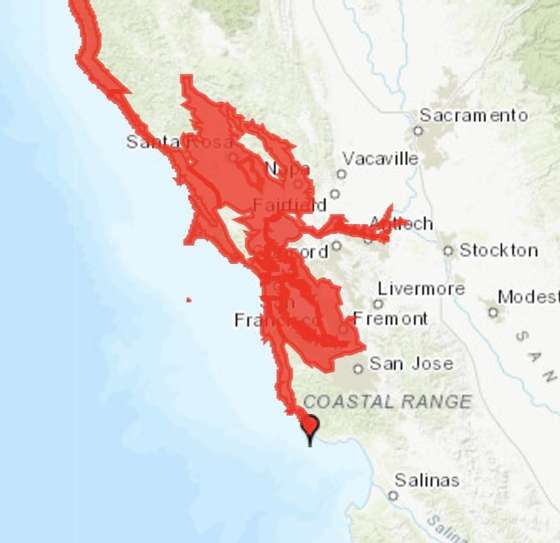 Ãrea coberta pelo alerta tsunami na CalifÃ³rnia