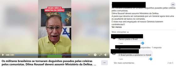 V&Atilde;&shy;deo partilhado no Facebook que alega teoria para colocar Dilma Rousseff, ex-presidente do Brasil, no Minist&Atilde;&copy;rio da Defesa