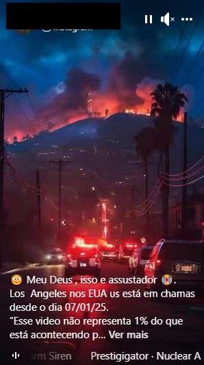 V&Atilde;&shy;deo partilhado no Facebook, criado com Intelig&Atilde;&ordf;ncia Artificial, que pretende mostrar o impacto dos inc&Atilde;&ordf;ndios em Los Angeles.