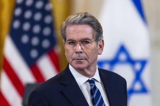 epa11876903 US Treasury Secretary Scott Bessent attends a press conference with President Donald Trump and Israeli Prime Minister Benjamin Netanyahu in the East Room of the White House in Washington, DC 04 February 2025 (issued 05 February 2025). Bessent is under scrutiny for giving US businessman Elon Musk, who runs President Trump's Department of Government Efficiency, access to the Treasury Department's federal payment system.  EPA/JIM LO SCALZO