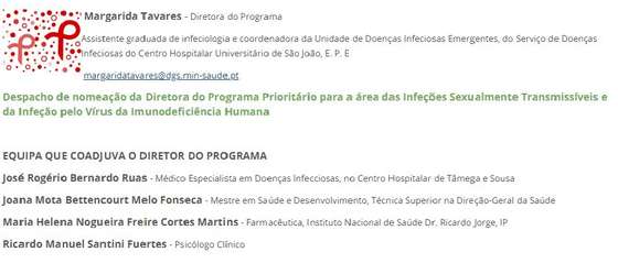 Imagem da p&Atilde;&iexcl;gina do programa para as doen&Atilde;&sect;as sexualmente transmiss&Atilde;&shy;veis da DGS, com a equipa que, supostamente, ainda estaria em fun&Atilde;&sect;&Atilde;&micro;es.