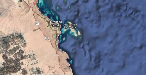 Mapa da cidade de Hurghada, no Egipto onde um submarino para turistas afundou 27/03/25