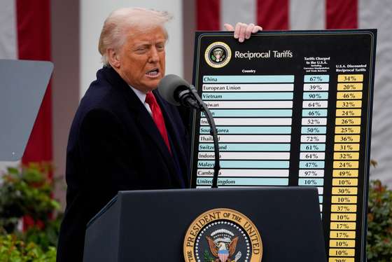 epa12006199 US President Donald Trump speaks during a tariff announcement in the Rose Garden of the White House in Washington, DC, USA, 02 April 2025. Trump plans to roll out tariffs on global trading partners, the centerpiece of his effort to bring back manufacturing to the US and reshape a world trade system he has long decried as unfair. Trump has branded the day 'Liberation Day', though most economists expect US consumers to foot the costs. EPA/KENT NISHIMURA / POOL
