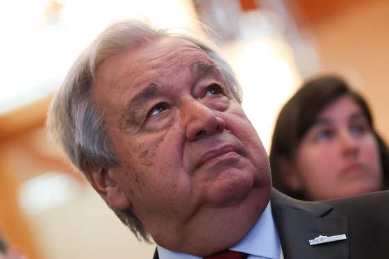 epa12095813 United Nations Secretary-General Antonio Guterres attends the UN Peacekeeping Ministerial forum in Berlin, Germany, 13 May 2025. The UN Peacekeeping Ministerial runs from 13 to 14 May 2025, and serves as a high-level political forum to discuss the future of peacekeeping and for Member States to express and demonstrate their political support.  EPA/FILIP SINGER
