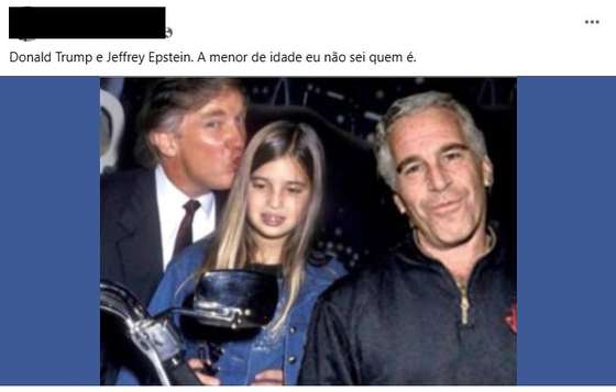 Publica&Atilde;&sect;&Atilde;&pound;o de Facebook partilha uma imagem que pretende mostrar Donald Trump ao lado de Jeffrey Epstein e de uma menor de idade.