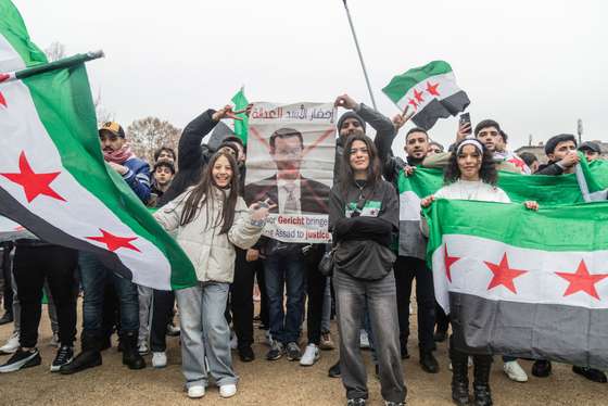 BERLIN, GERMANY - 2024/12/08: Syrians living in Berlin celebrate the fall of the Assad regime after a civil war since 2011. (Photo by Nicholas Muller/SOPA Images/LightRocket via Getty Images)