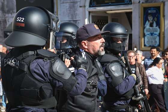 Police arrest Mario Machado, a right-wing extremist, at an unauthorised rally hold by the organizations "Rise" and "Habeas Corpus" and supported by "1143 Group" in Lisbon downtown, place with a great concentration of immigrants, during the celebrations of the 25th April 1974 Carnation Revolution that ended the authoritarian regime of Estado Novo (New State) that ruled the country between 1926 to 1974, Lisbon, 25th April 2025. ANTONIO COTRIM/ LUSA